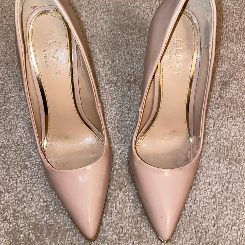 Lipsy nude patent point toe pumps heels size 9